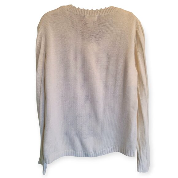 Freeway Vintage White Poinsettia Holiday Cardigan Embroidered Cozy Office Knit L - Picture 3 of 8